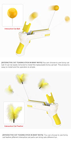juguetes interactivos para gatos y pistola de rebote juguetes para gatito gato Teaser juguetes con bola y plumas para entretenimiento y ejercicio (amarillo)