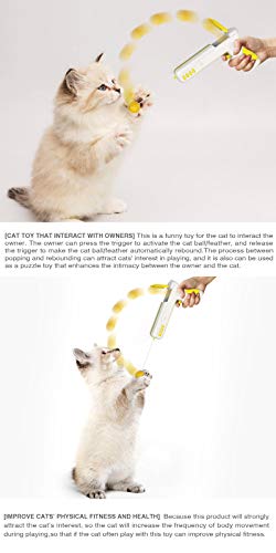 juguetes interactivos para gatos y pistola de rebote juguetes para gatito gato Teaser juguetes con bola y plumas para entretenimiento y ejercicio (amarillo)
