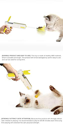 juguetes interactivos para gatos y pistola de rebote juguetes para gatito gato Teaser juguetes con bola y plumas para entretenimiento y ejercicio (amarillo)