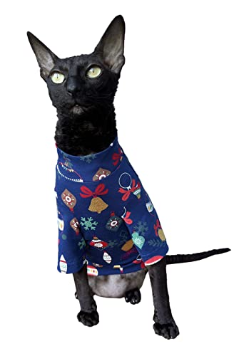 Kotomoda Hairless Cat's Camiseta de manga larga Navidad Golden Bells para el gato Sphynx (pequeño)