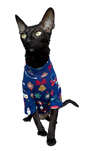 Kotomoda Hairless Cat's Camiseta de manga larga Navidad Golden Bells para el gato Sphynx (pequeño)