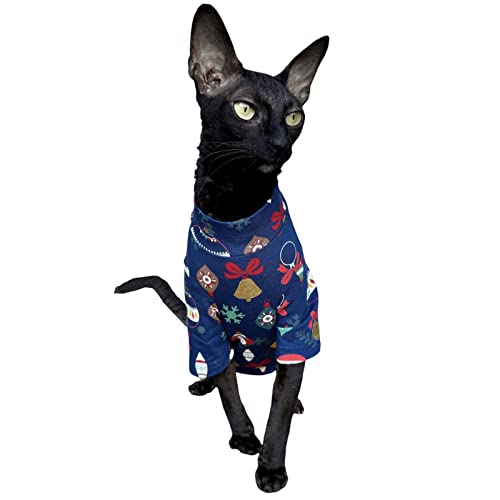 Kotomoda Hairless Cat's Camiseta de manga larga Navidad Golden Bells para el gato Sphynx (pequeño)