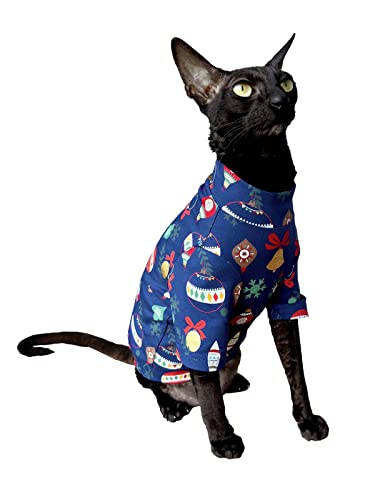 Kotomoda Hairless Cat's Camiseta de manga larga Navidad Golden Bells para el gato Sphynx (pequeño)