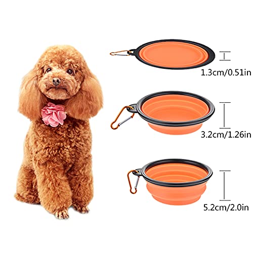laamei Botella de Agua para Perros, Portatil Envase de Comida 2 en 1 Comedero y Bebedero Perro Portátil para Perros Gatos Mascotas Adecuado para al Aire Libre Caminar Viajar (Naranja/con 2 Plegables)