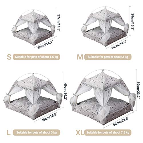 laamei Tienda de Campaña para Gatos/Perros Cama Portátil de Lona para Mascotas Camas para Gatos Cama para Mascotas Estilo Floral Lavable Extraíble con Cojín para Gatos(Gris，58*58*59CM)