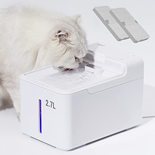 LAIKA Bebedero 2.7L para Gatos y Perros, con Luz UV Antibacteriana, Dispensador Sielncioso de 29db, Fuente Automática para Mascotas, 2 Filtros de Carbón Activo