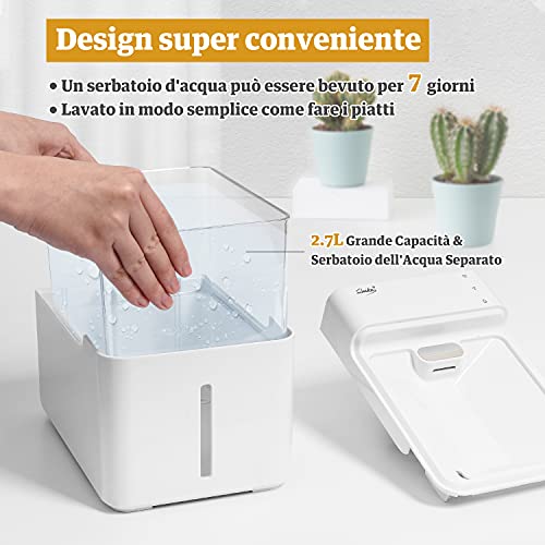 LAIKA Bebedero 2.7L para Gatos y Perros, con Luz UV Antibacteriana, Dispensador Sielncioso de 29db, Fuente Automática para Mascotas, 2 Filtros de Carbón Activo