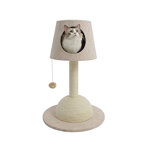 Lámpara de mesa, árbol rascador para gatos, árbol para gatos, árbol para rascar integrado, pequeño y lujoso, cubo de madera maciza, espacio para gatos, necesidades para gatos (color: beige)
