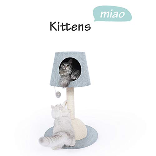 Lámpara de mesa Marco de escalada para gatos, árbol para gatos Poste para rascar gatos Madera maciza Cubo para gatos pequeños Poste de forma linda, Condominio para gatos y juguete de bola teaser,A