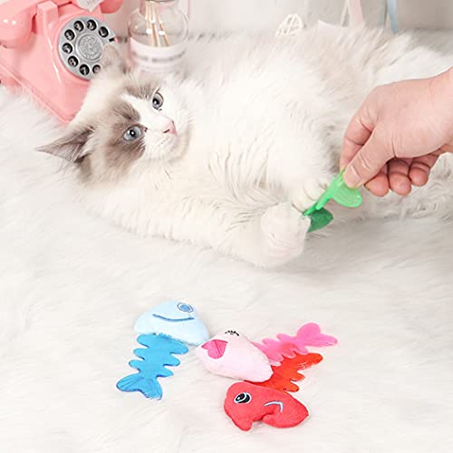 Legendog Juguete para Masticar Gato, Pez, 4 Piezas, De Goma De Dibujos Animados, A Prueba De Mordeduras, Juguete Interactivo Suave Y Divertido para Gatos con Campana