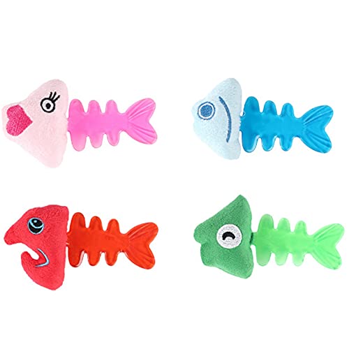 Legendog Juguete para Masticar Gato, Pez, 4 Piezas, De Goma De Dibujos Animados, A Prueba De Mordeduras, Juguete Interactivo Suave Y Divertido para Gatos con Campana