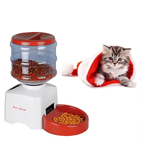 LESHP Comedero Automático para Perros, Gatos y Mascotas, Dispensador de Comidas, Grabación de Mensajes de Voz, Temporizador Programable con Pantalla LCD 5.5L (Blanco)