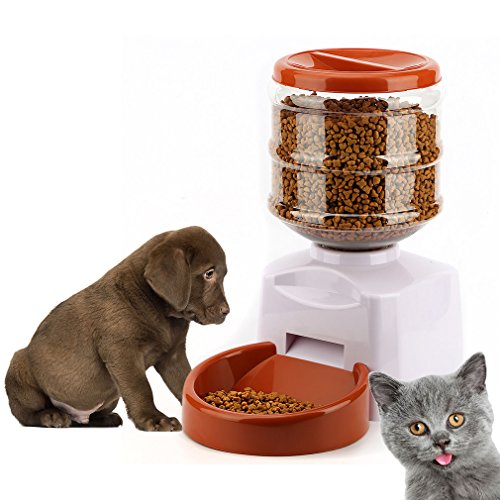 LESHP Comedero Automático para Perros, Gatos y Mascotas, Dispensador de Comidas, Grabación de Mensajes de Voz, Temporizador Programable con Pantalla LCD 5.5L (Blanco)