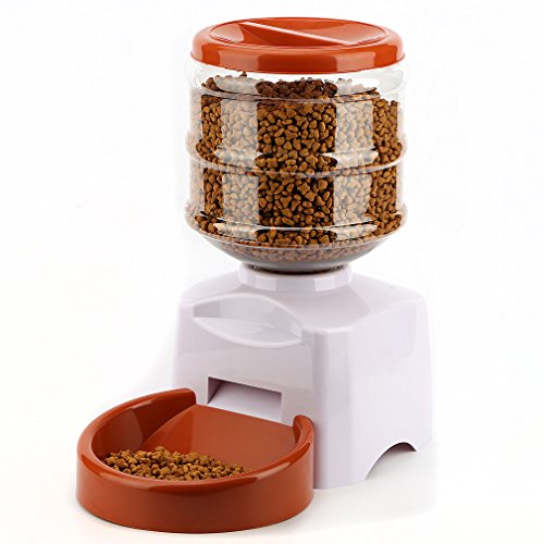 LESHP Comedero Automático para Perros, Gatos y Mascotas, Dispensador de Comidas, Grabación de Mensajes de Voz, Temporizador Programable con Pantalla LCD 5.5L (Blanco)