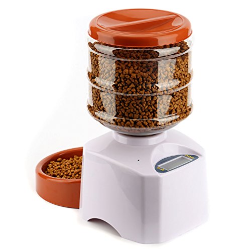 LESHP Comedero Automático para Perros, Gatos y Mascotas, Dispensador de Comidas, Grabación de Mensajes de Voz, Temporizador Programable con Pantalla LCD 5.5L (Blanco)