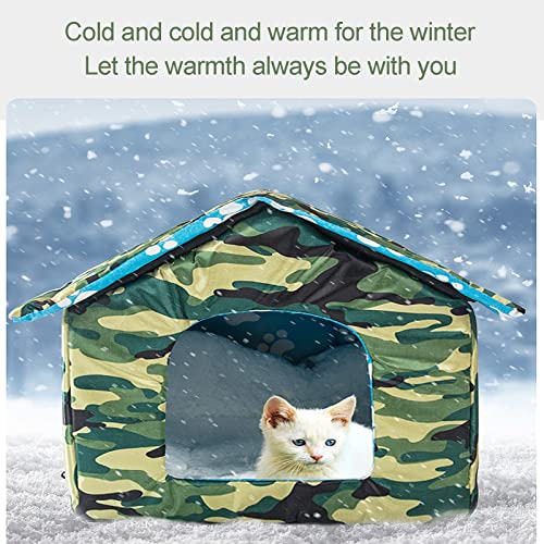 LFFH Casetas Gatos, Nido Gatos Al Aire Libre con Tela Oxford Resistente La Intemperie Refugio para Gatos Salvajes De La Comunidad Perros Cachorros Gatitos En Invierno,Green Camo,35cm(H)