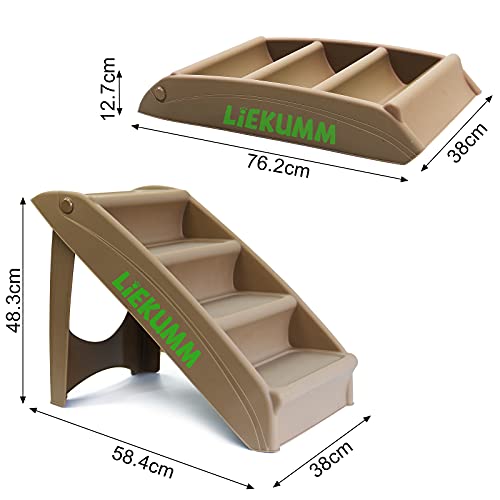 LIEKUMM Escalera plegable de plástico para mascotas con juego de 2 alfombras lavables, 4 peldaños, capacidad para hasta 54 kg (BODA03KS)