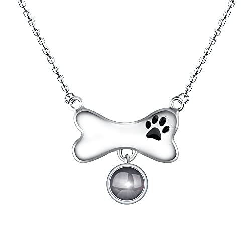 Liifeng Collar de proyección Personalizado Hueso de Perro Nombre Personalizado/Foto Memorial Pet Colgante Joyas con Te Amo en 100 Idiomas Regalo para Amantes de los Perros