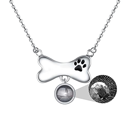Liifeng Collar de proyección Personalizado Hueso de Perro Nombre Personalizado/Foto Memorial Pet Colgante Joyas con Te Amo en 100 Idiomas Regalo para Amantes de los Perros