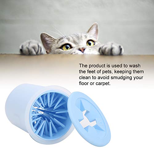 Limpiador de Mascotas, Limpiador portátil de pies para Mascotas, Taza de Silicona Suave, Pata de Perro, arandela de Garra de Gato, Suministro de Aseo (3,2 x 0,3 Pulgadas)(Azul)