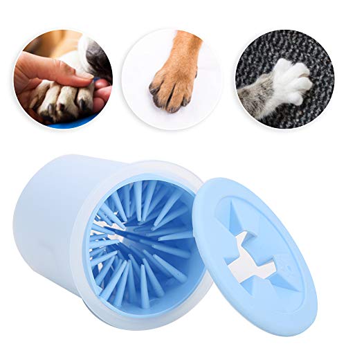Limpiador de Mascotas, Limpiador portátil de pies para Mascotas, Taza de Silicona Suave, Pata de Perro, arandela de Garra de Gato, Suministro de Aseo (3,2 x 0,3 Pulgadas)(Azul)