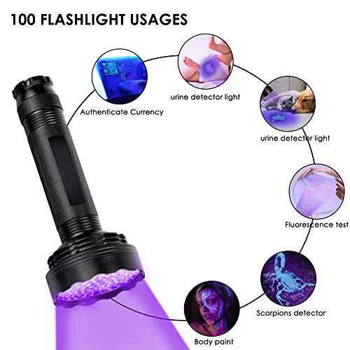 Linterna de bolsillo UV 100 LED con gafas de protección UV para perro, gato, detector de orina, 395nm, lámpara de bolsillo negra para la orina, las manchas, las chinches, etc.