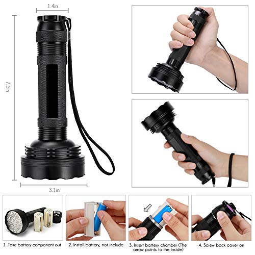 Linterna de bolsillo UV 100 LED con gafas de protección UV para perro, gato, detector de orina, 395nm, lámpara de bolsillo negra para la orina, las manchas, las chinches, etc.