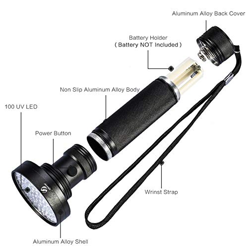 Linterna UV 100 LEDS 395 NM Detector UV Luz para la orina del gato de perro, manchas para mascotas, chinches, escorpiones, maquinaria Inspección de fugas