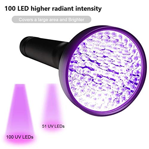 Linterna UV 100 LEDS 395 NM Detector UV Luz para la orina del gato de perro, manchas para mascotas, chinches, escorpiones, maquinaria Inspección de fugas