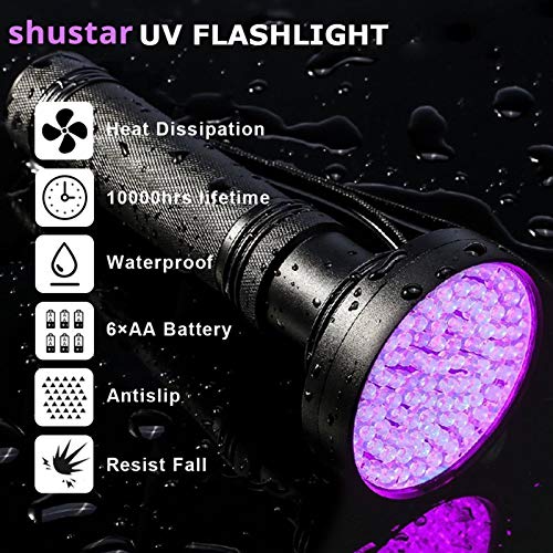 Linterna UV 100 LEDS 395 NM Detector UV Luz para la orina del gato de perro, manchas para mascotas, chinches, escorpiones, maquinaria Inspección de fugas