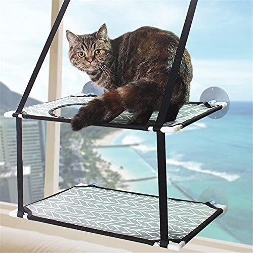 LLLucky Amaca per Gatti da Finestra,Ventosa Resistentes Cama de Gato Cubierta Transpirable Ventosas Asiento Gatos Estantes Seguridad Tomar Colgante con el Sol Soportar hasta 10 kg-Alguna Cosa_Metro