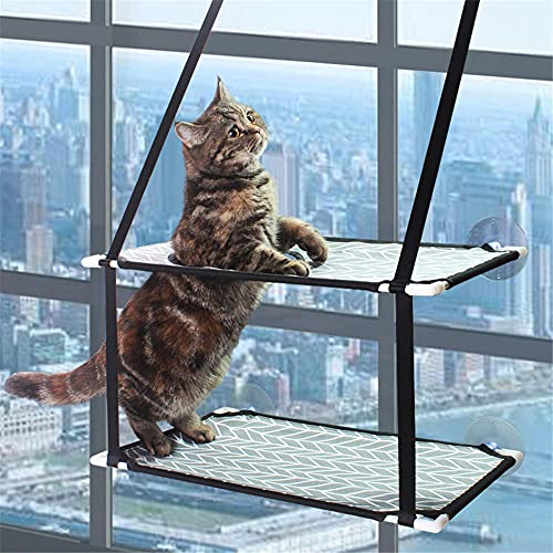 LLLucky Amaca per Gatti da Finestra,Ventosa Resistentes Cama de Gato Cubierta Transpirable Ventosas Asiento Gatos Estantes Seguridad Tomar Colgante con el Sol Soportar hasta 10 kg-Alguna Cosa_Metro