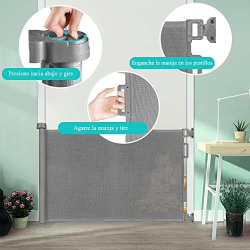 Looxii Barrera Puertas de Seguridad Niños 0-180 cm Retráctil Bebé Puerta Seguridad Extensibles Barreras Escalera Vallas para Puerta y Escalera Gris