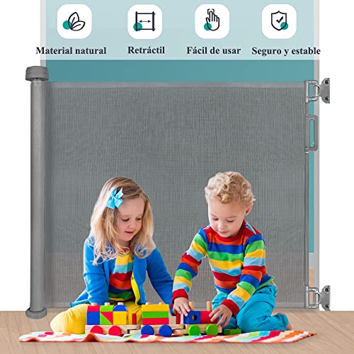Looxii Barrera Puertas de Seguridad Niños 0-180 cm Retráctil Bebé Puerta Seguridad Extensibles Barreras Escalera Vallas para Puerta y Escalera Gris