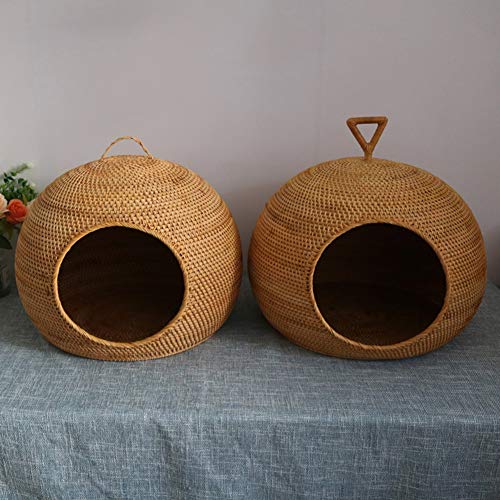 LXHONG Arena Cómoda para Gatos, Cama De Ratán para Perros, Cama De Mimbre para Perro por La Tienda De Animales Balcón Fujitake, Bien Equilibrado (Color : Wood colorA, Size : 34X43X30CM)