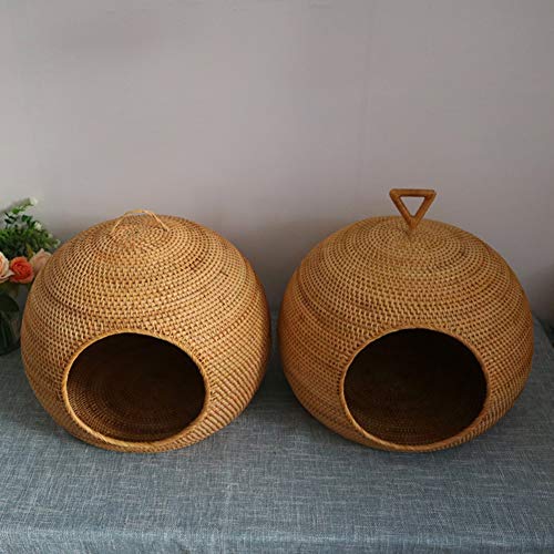 LXHONG Arena Cómoda para Gatos, Cama De Ratán para Perros, Cama De Mimbre para Perro por La Tienda De Animales Balcón Fujitake, Bien Equilibrado (Color : Wood colorA, Size : 34X43X30CM)