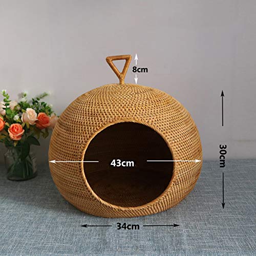 LXHONG Arena Cómoda para Gatos, Cama De Ratán para Perros, Cama De Mimbre para Perro por La Tienda De Animales Balcón Fujitake, Bien Equilibrado (Color : Wood colorA, Size : 34X43X30CM)