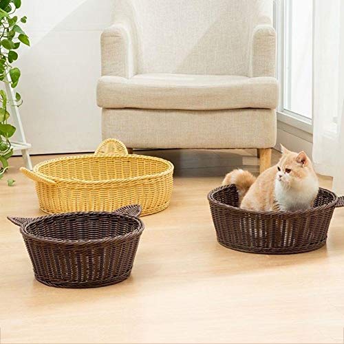 LXHONG Arena para Gatos con Gráficos para Gatos, Cesta De Mimbre para Cama De Perro, Cama De Mimbre para Mascotas por Cuarto De Los Niños Ratán De Imitación, Fuerte Y Robusto