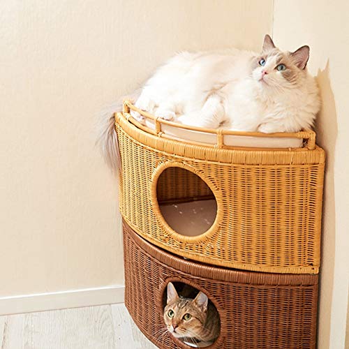 LXHONG Cama De Mimbre para Gatos, Puede Apilar Arena para Gatos, Cama De Mimbre para Perros con Cojín por La Tienda De Animales Balcón Ratán De Indonesia, Bien Equilibrado