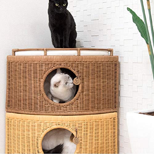 LXHONG Cama De Mimbre para Gatos, Puede Apilar Arena para Gatos, Cama De Mimbre para Perros con Cojín por La Tienda De Animales Balcón Ratán De Indonesia, Bien Equilibrado