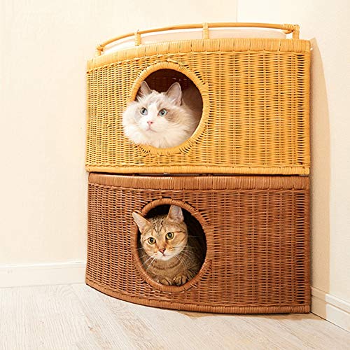 LXHONG Cama De Mimbre para Gatos, Puede Apilar Arena para Gatos, Cama De Mimbre para Perros con Cojín por La Tienda De Animales Balcón Ratán De Indonesia, Bien Equilibrado