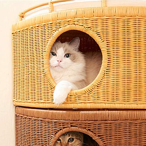 LXHONG Cama De Mimbre para Gatos, Puede Apilar Arena para Gatos, Cama De Mimbre para Perros con Cojín por La Tienda De Animales Balcón Ratán De Indonesia, Bien Equilibrado