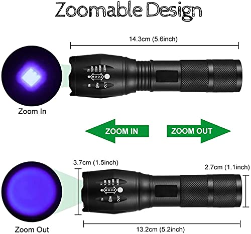 lydnkim 365 NM UV LED Linterna Detector de luz Negra para orina de Perro Gato Perro Manchas de Mascotas Ropa Seta y chinches Cama Impermeable 3 Modos