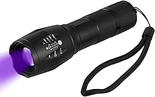 lydnkim 365 NM UV LED Linterna Detector de luz Negra para orina de Perro Gato Perro Manchas de Mascotas Ropa Seta y chinches Cama Impermeable 3 Modos