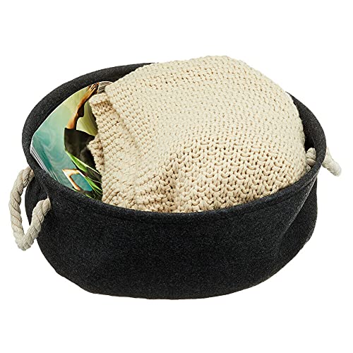 MACOSA CP44749 - Cesta para gatos con cojín, color gris oscuro, redonda, 40 cm, fieltro, cama para gatos, perros, cojín para dormir, cesta de fieltro con asa, color gris oscuro