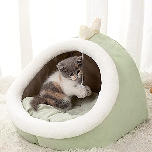 MagiDeal Cama Cueva para Mascotas para Gatos y Perros - Cama para Gatos/cabaña para Gatos/Cuevas para Camas Cubiertas para Gatos con Almohada Acolchada - Verde Claro S