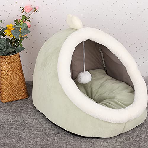 MagiDeal Cama Cueva para Mascotas para Gatos y Perros - Cama para Gatos/cabaña para Gatos/Cuevas para Camas Cubiertas para Gatos con Almohada Acolchada - Verde Claro S