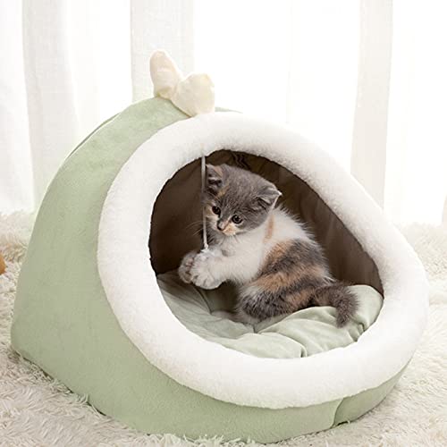 MagiDeal Cama Cueva para Mascotas para Gatos y Perros - Cama para Gatos/cabaña para Gatos/Cuevas para Camas Cubiertas para Gatos con Almohada Acolchada - Verde Claro S