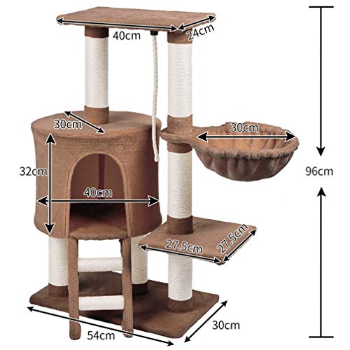 MC Star Árbol para Gatos, Rascador para Gatos, Torre para Gatos, Hamaca Plataformas Arañazo Juguete de Gatos de Sisal Natural (Marrón, 54x30x96cm)