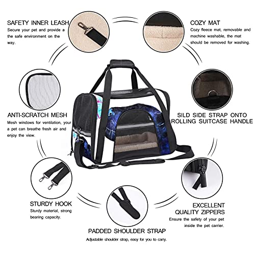 MEITD Portagatos, transportador de viaje para mascotas, para perros, cachorro, cómodo, portátil, plegable, bolsa para mascotas, aprobada por aerolínea, pantera negra y mariposa azul